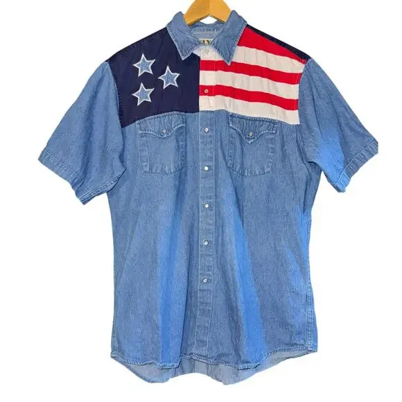 Ely Cattleman American Flag Rodeo Shirt Pearl Snap Western Wear LG Country USA - Picture 2 of 6